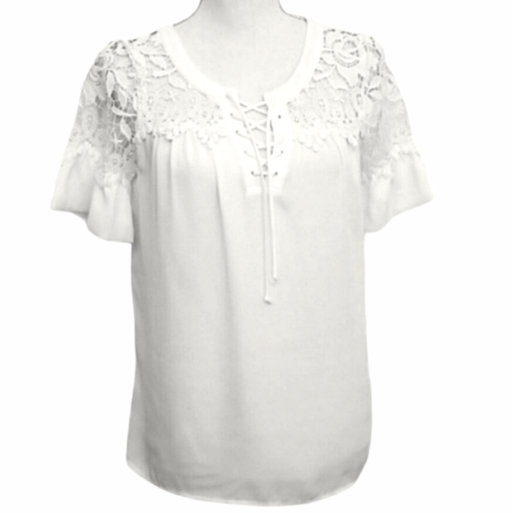 Express White Laser Cut Lace Short Sleeve Blouse EUC sz S